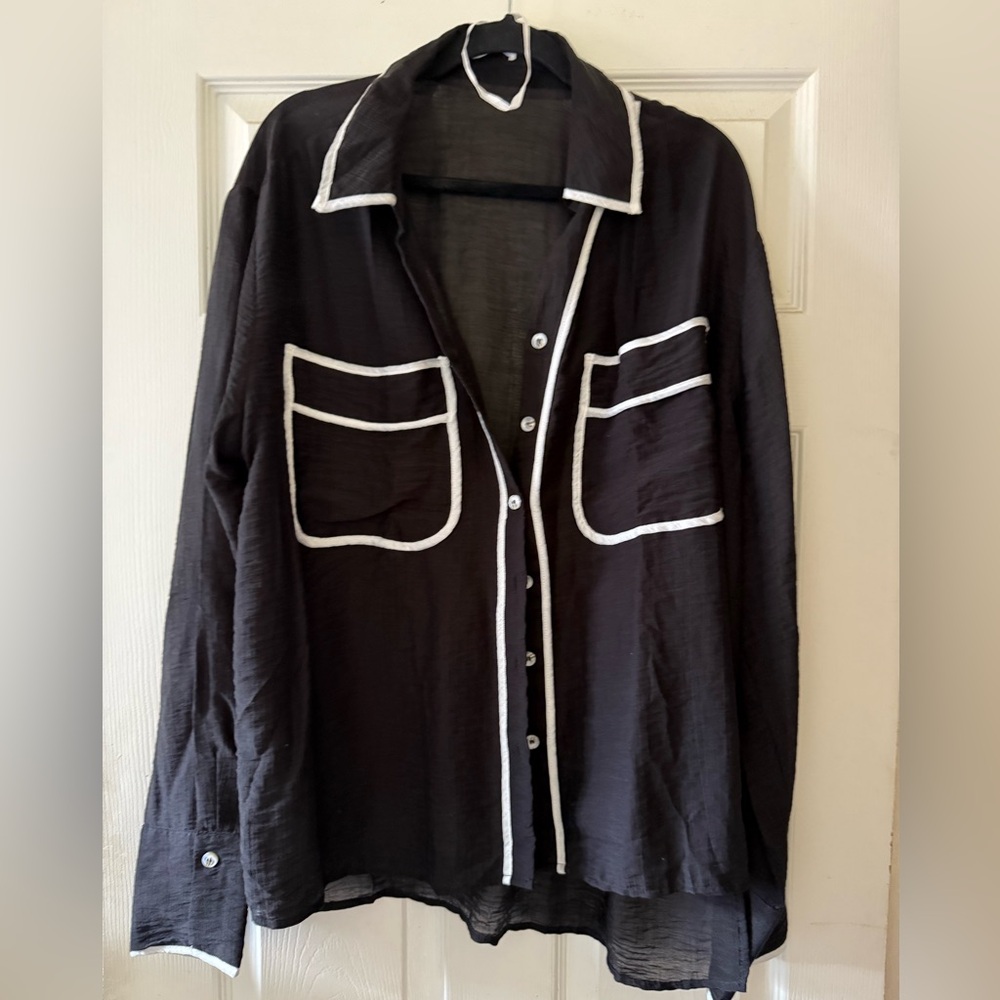 Black Button-Up with White Trim